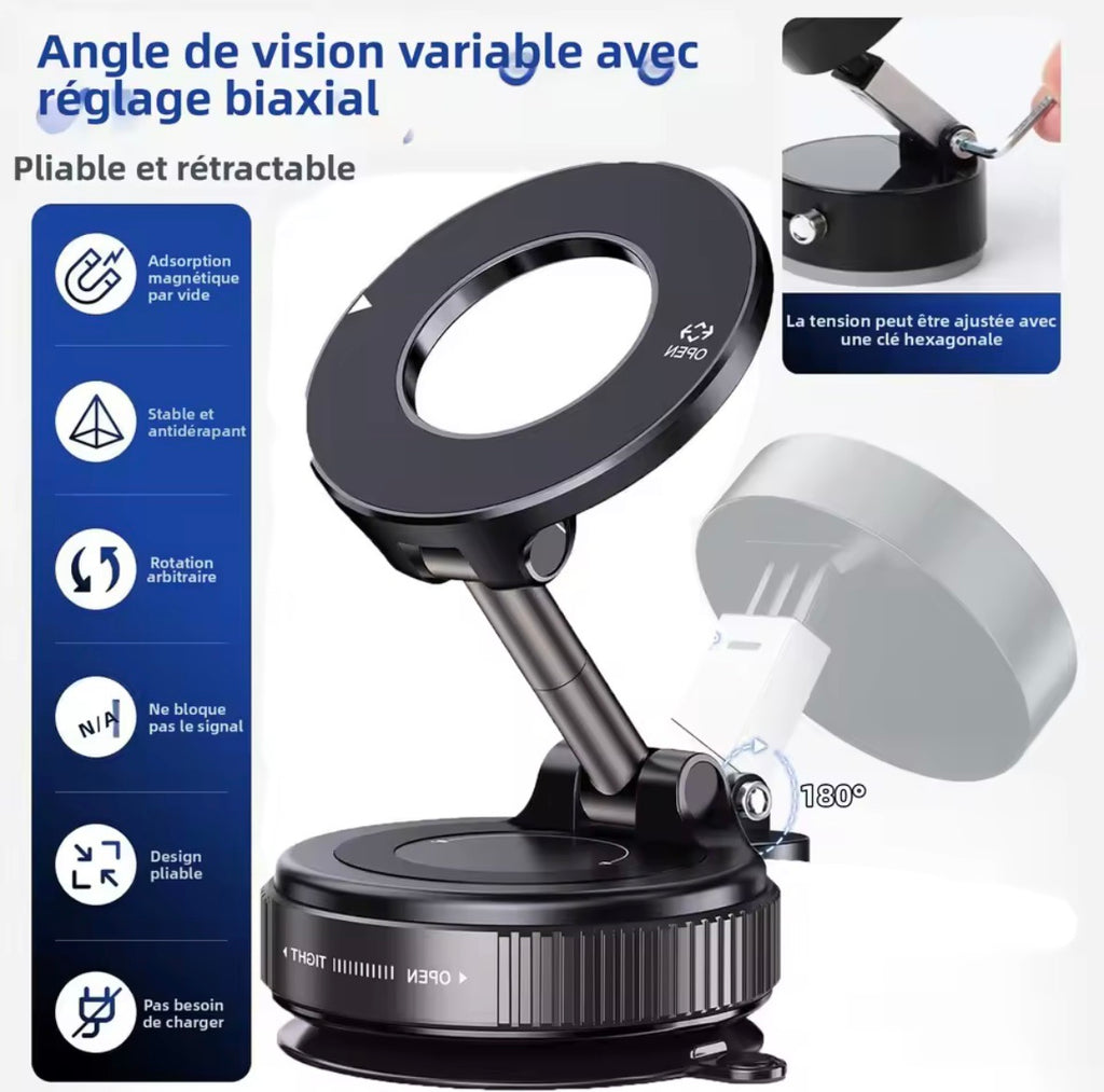 Support de téléphone magnétique Support réglable à 360° avec ventouse Conception de navigation, support de voiture universel