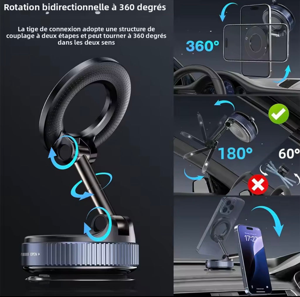 Support de téléphone magnétique Support réglable à 360° avec ventouse Conception de navigation, support de voiture universel