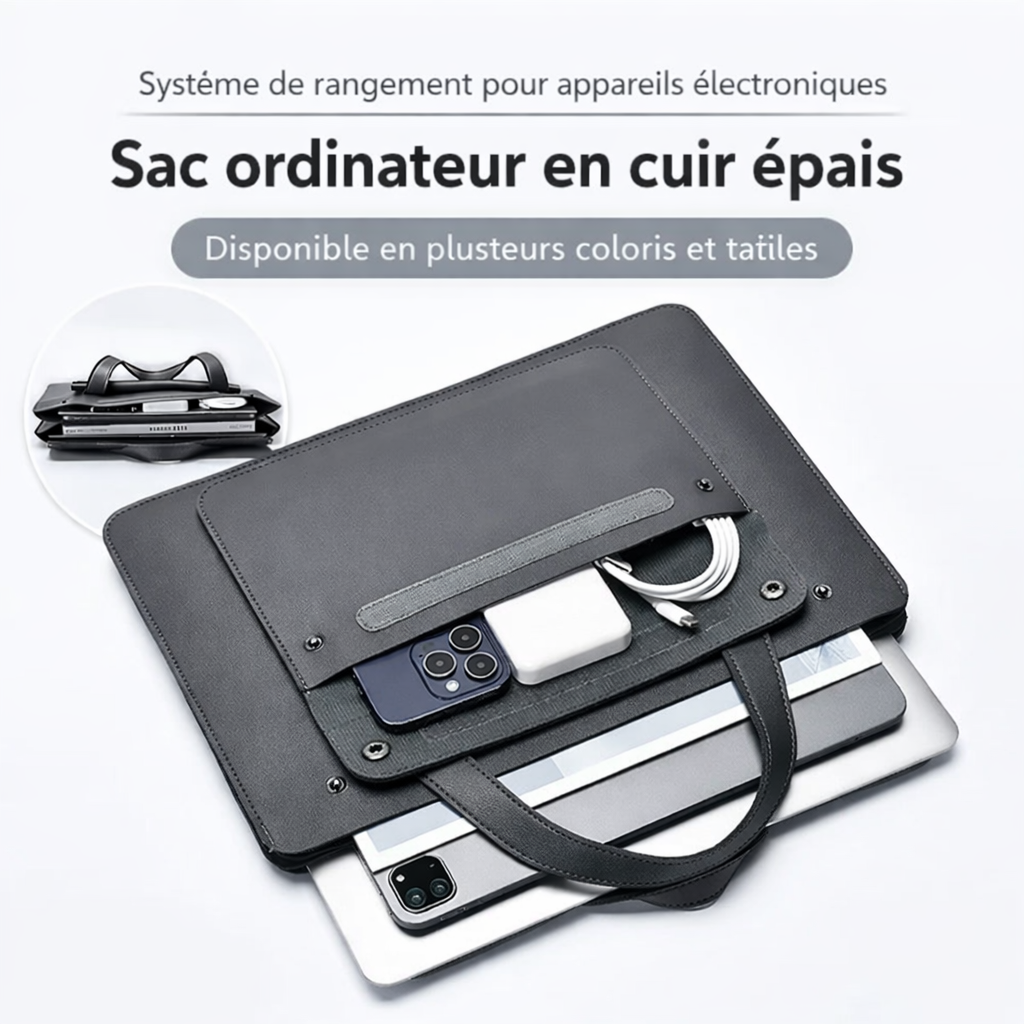 Sacoche Ordinateur en Cuir PU | Poignée Renforcée, Conception Accordéon – 13 à 16 pouces