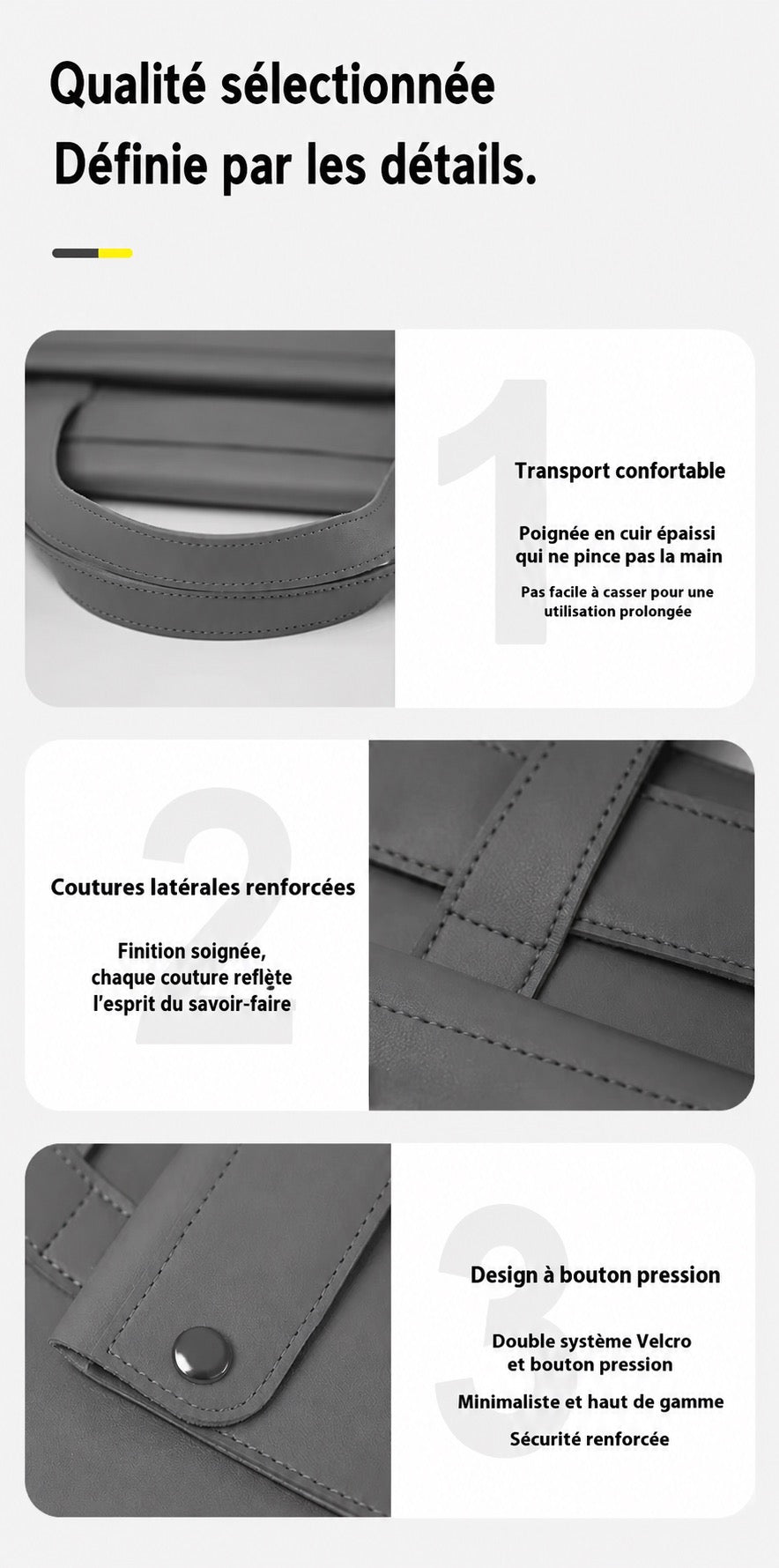Sacoche Ordinateur en Cuir PU | Poignée Renforcée, Conception Accordéon – 13 à 16 pouces