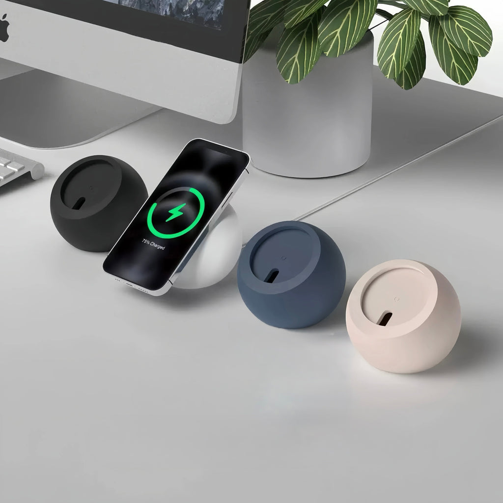 Support Magnétique de Bureau en Silicone – Station de Charge Sans Fil MagSafe pour iPhone