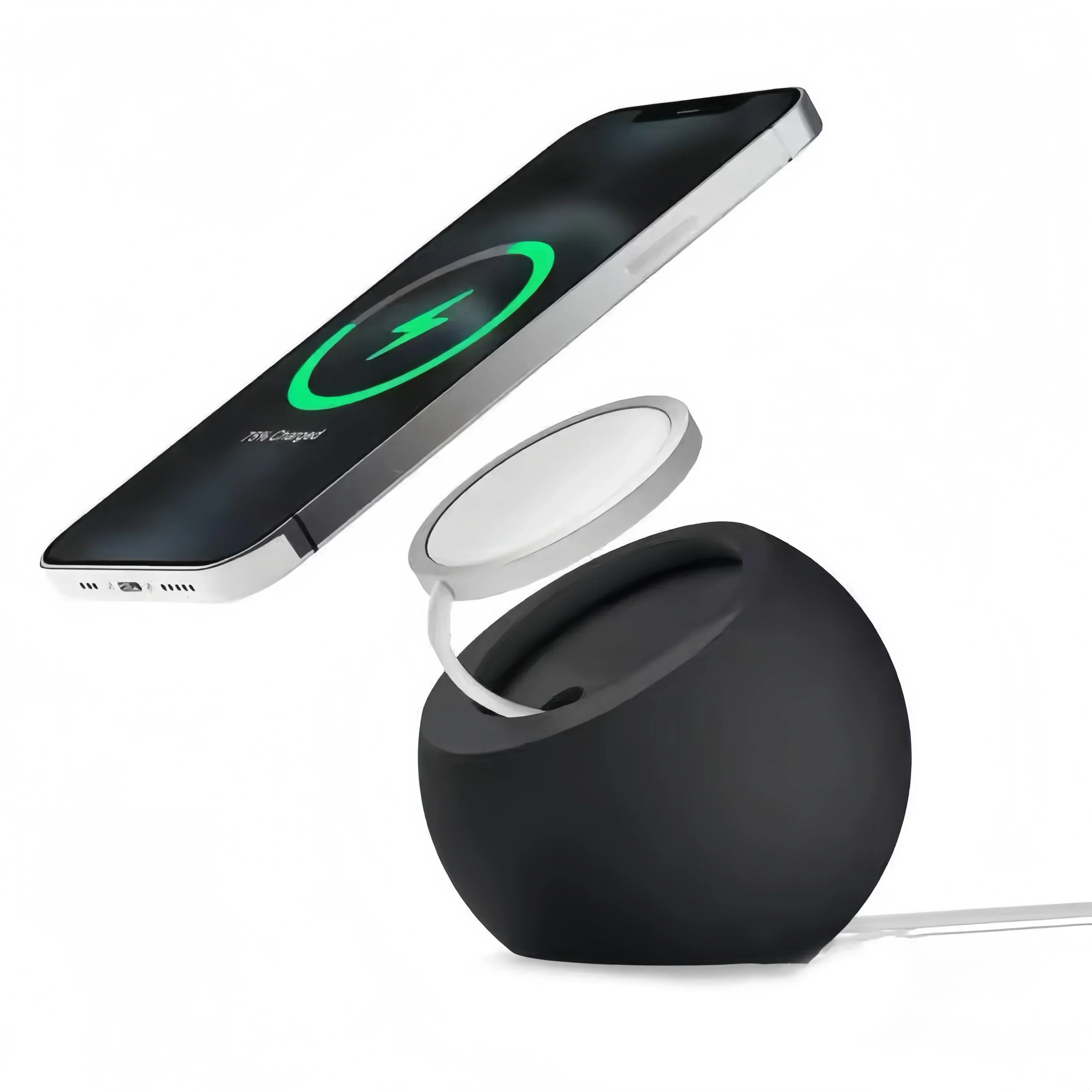 Support Magnétique de Bureau en Silicone – Station de Charge Sans Fil MagSafe pour iPhone